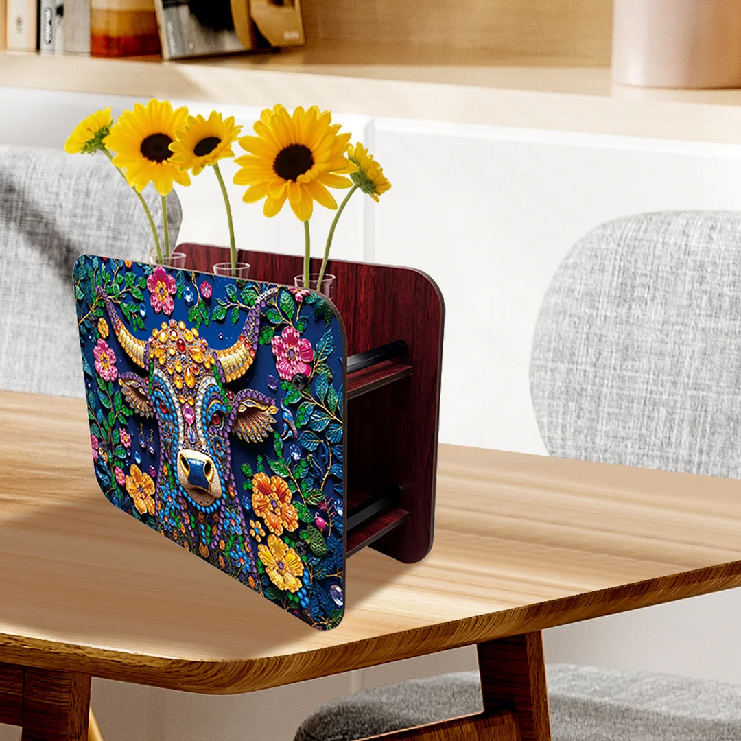 Gem Cow DIY Diamond Painting Wooden Tube Vase for Adults Gift Idea Home Decor