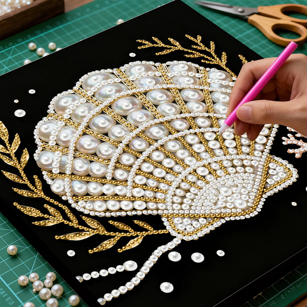 Seashell DIY Pearl Art Diamond Painting Kit for Adult Home Decor 25x25cm With Frame