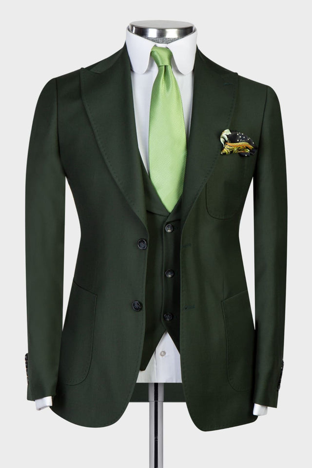 Three Pieces Classic Dark Green Peaked Lapel Business Men Suits | Risias