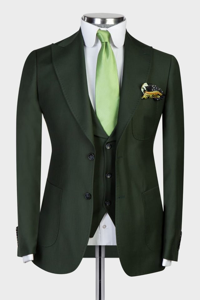 Three Pieces Classic Dark Green Peaked Lapel Business Men Suits | Ballbellas Ballbellas