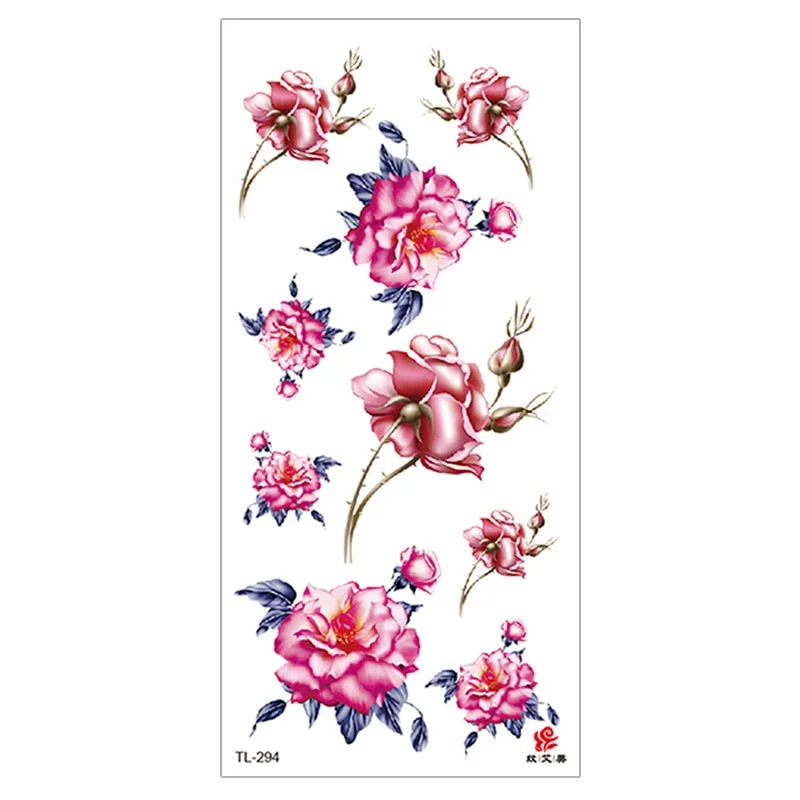 Peony Rose Temporary Tattoo Stickers,Women Body Art Tattoo,Girl Back Breast Arm Leg Red Blue Pink Flower Fake Tatoos