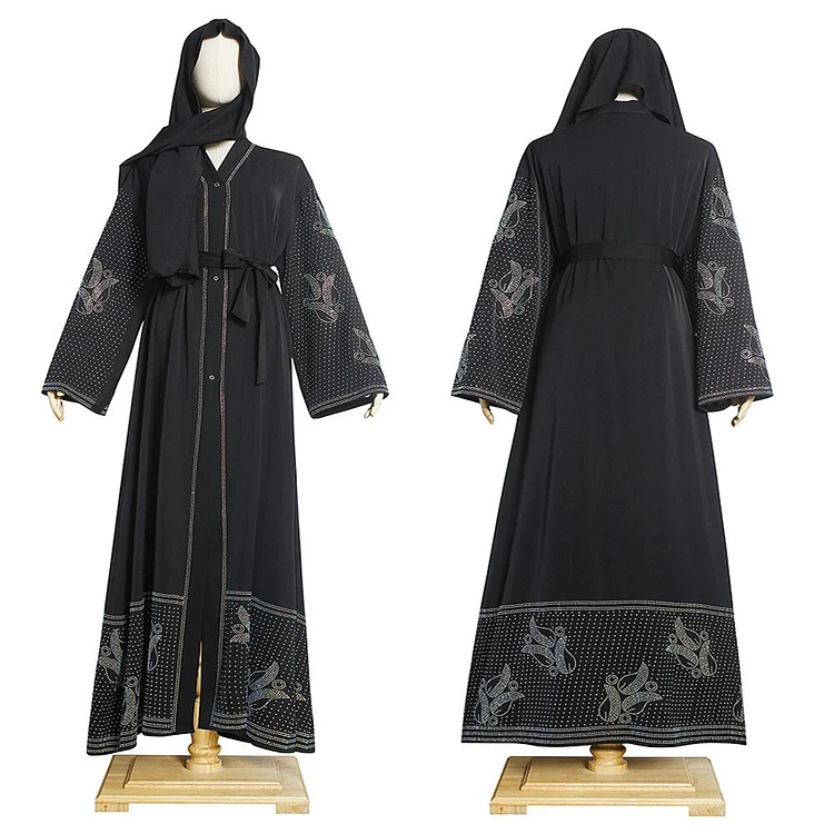 African Americans fashion QFY Black Abaya Dubai Turkey Muslim Hijab Dress 2022 Caftan Marocain Arabe Islamic Clothing Kimono Femme Musulmane Djellaba Robes Ankara Style QueenFunky