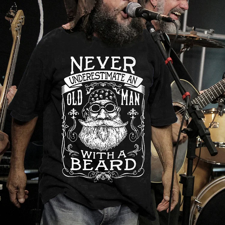 Old Hippie Never Underestimate An Old Man With A Beard Graphic Mens Tees socialshop