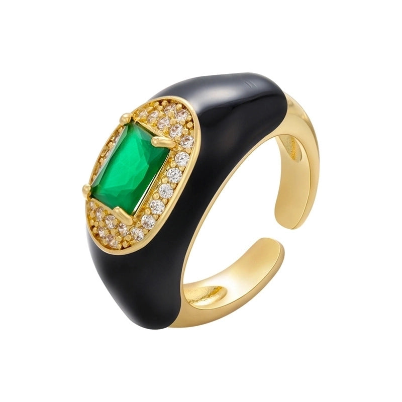 Vintage Color Drop Oil Zircon Emerald Opening Adjustable Copper Ring