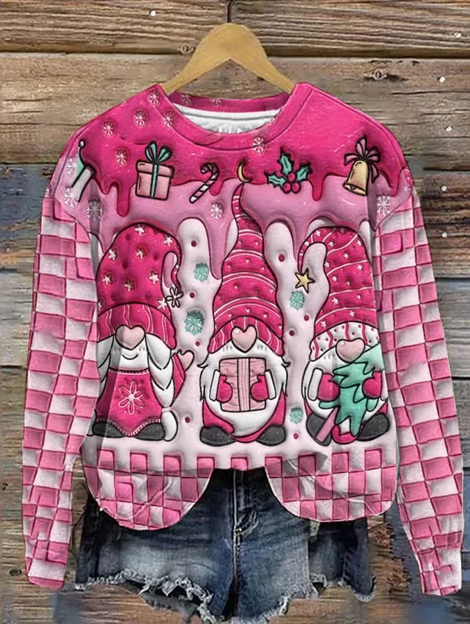 Women's Christmas Gnome Santa Graphic Sweatshirt-mysite