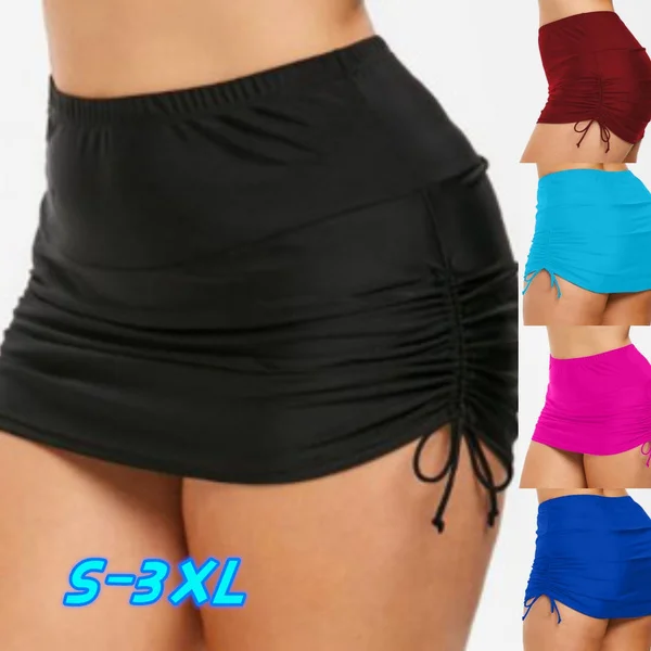 New Women S-3L Swimsuit Bottom Summer Swim Short Skirt Casual Tankini Mini Skirt Swimwear Bikini Bottoms Solid Color Short Skirts