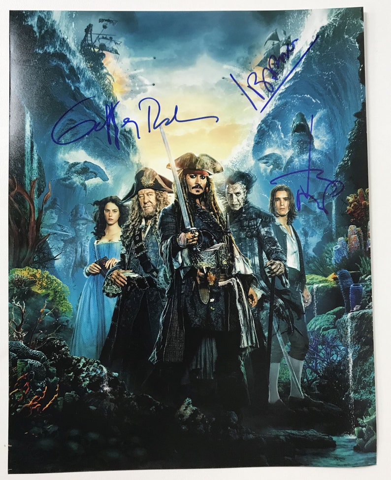 Johnny Depp, Javier Bardem & Geoffrey Rush Signed Autographed Pirates of the Caribbean