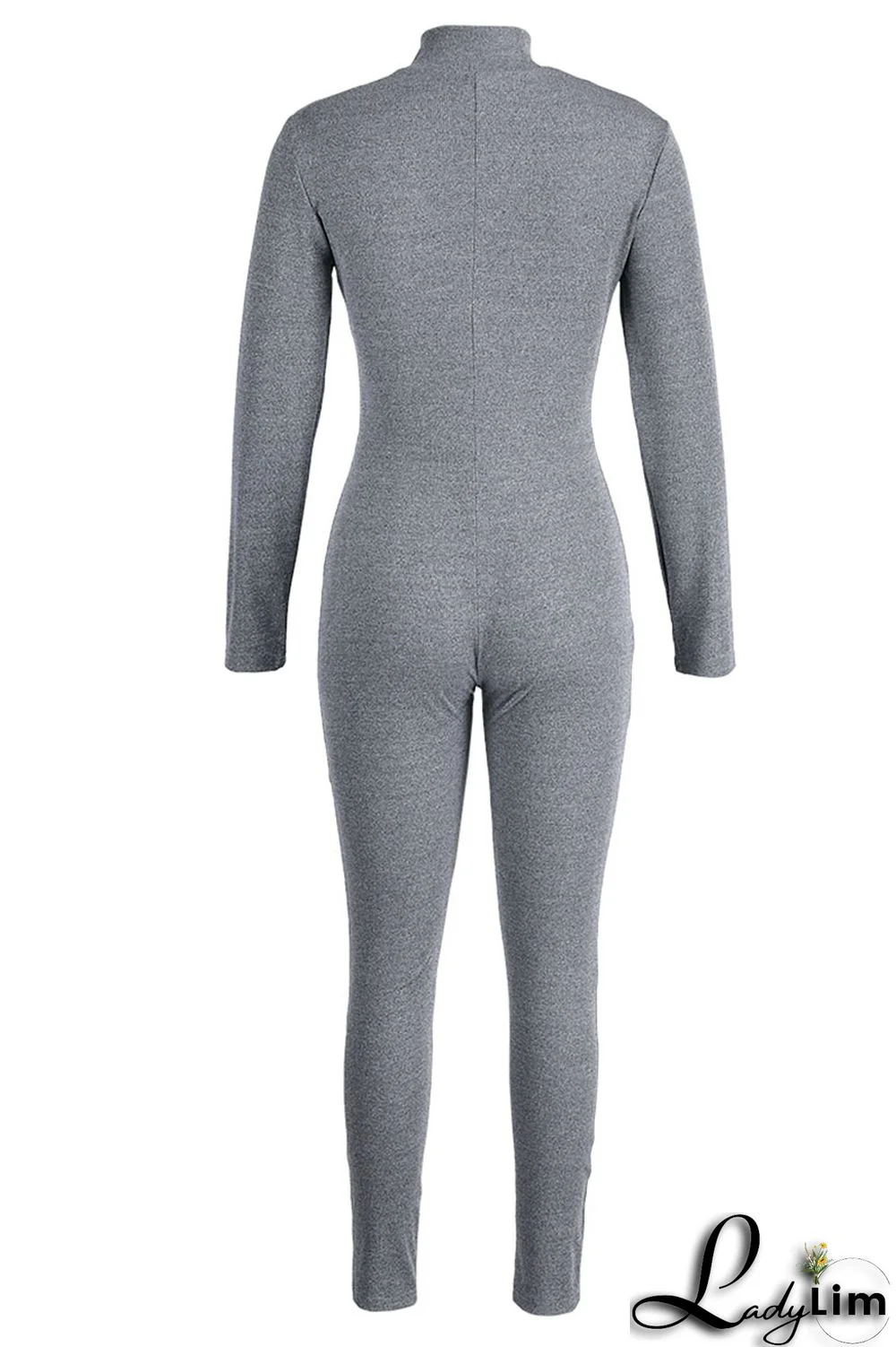 Blue Casual Sportswear Solid Patchwork Zipper Collar Regular Jumpsuits