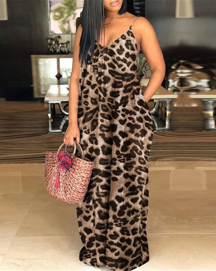 Leopard Print V-neck Maxi Dress