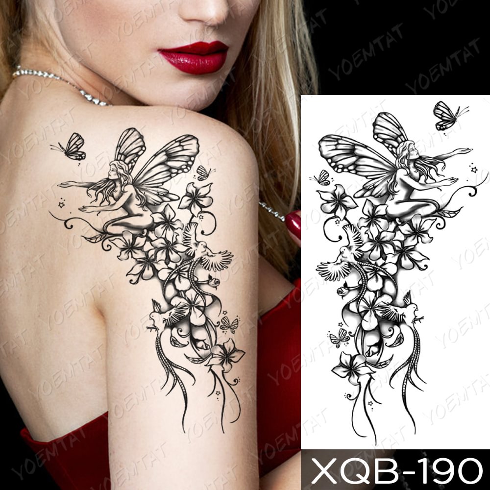 Gingf Temporary Tattoo Sticker Butterfly Lily Fairy Bird Tattoos Mermaid Girl Body Art Arm Fake Sleeve Tatoo Women Men