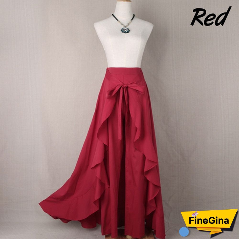 Summer Women's Skirt Pant Ruffle Palazzo Trouser Boho Wide Leg Loose Skirt Pants