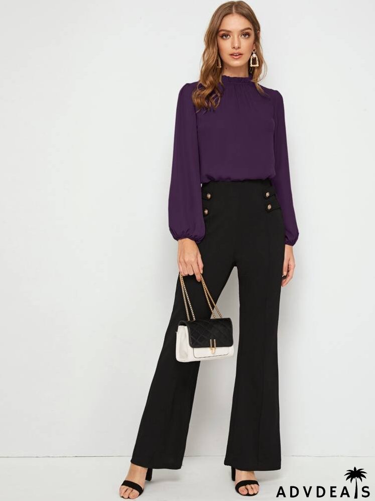 Frill Neck Lantern Sleeve Top