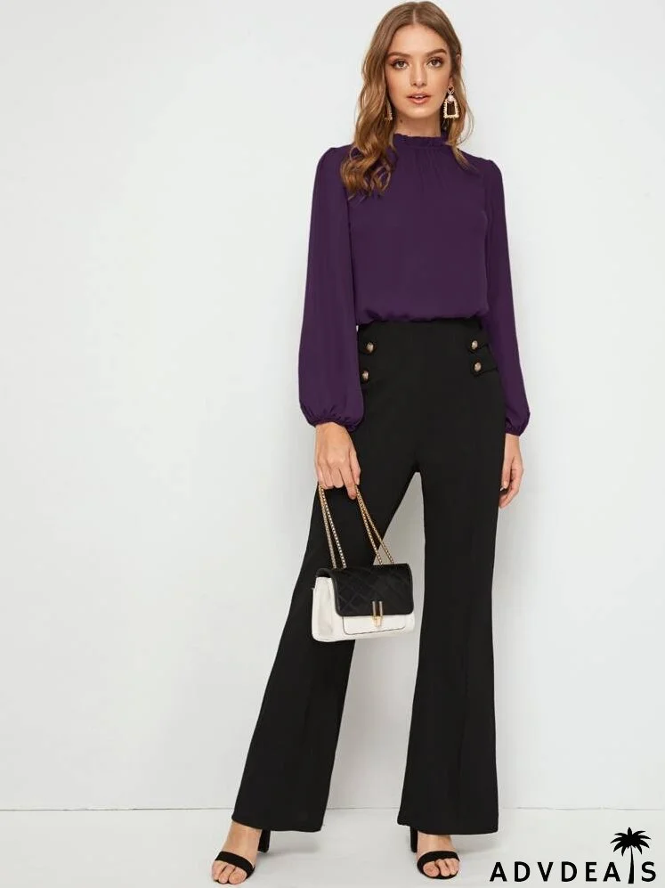 Frill Neck Lantern Sleeve Top