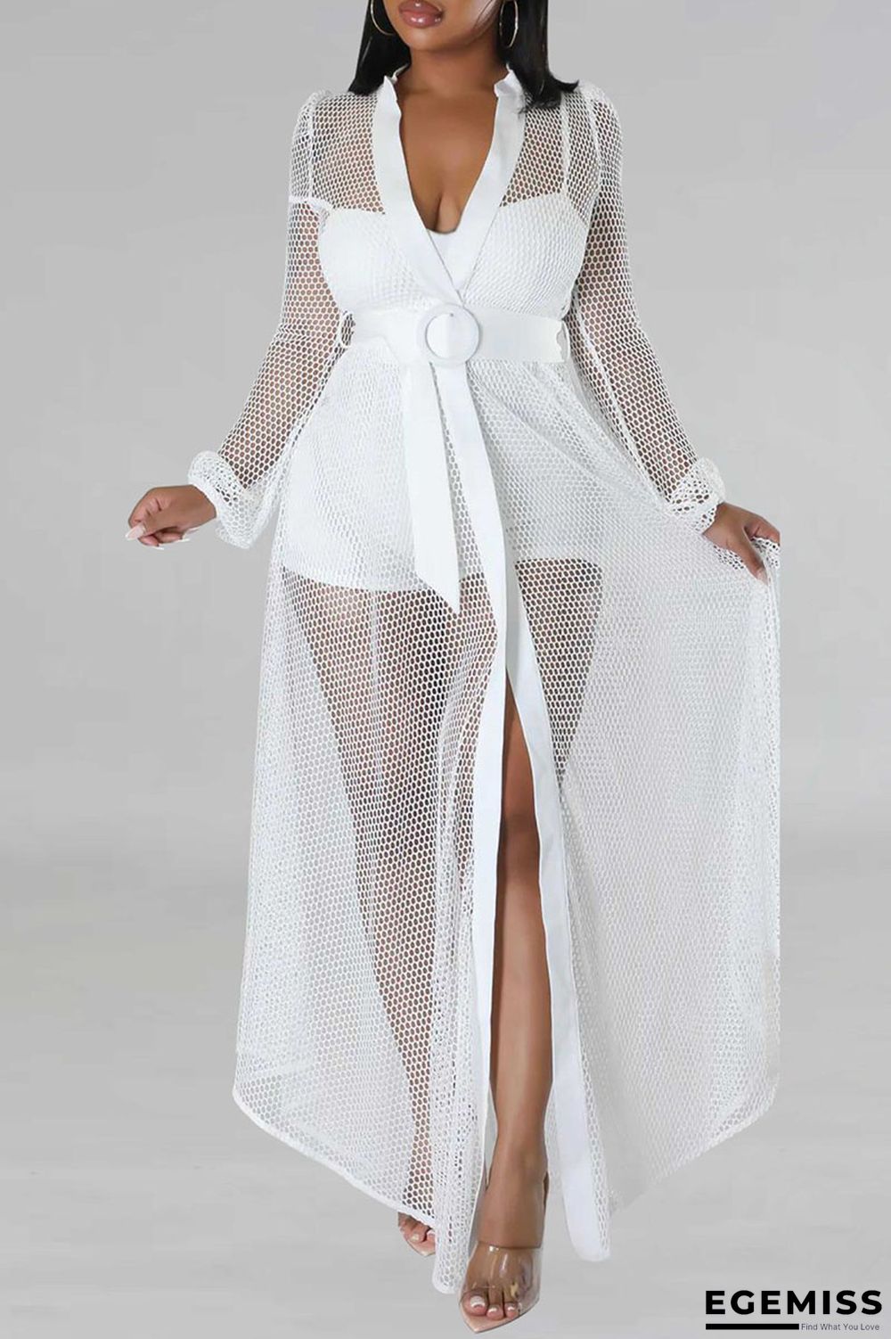 White Sexy Solid Patchwork With Belt V Neck Straight Jumpsuits | EGEMISS