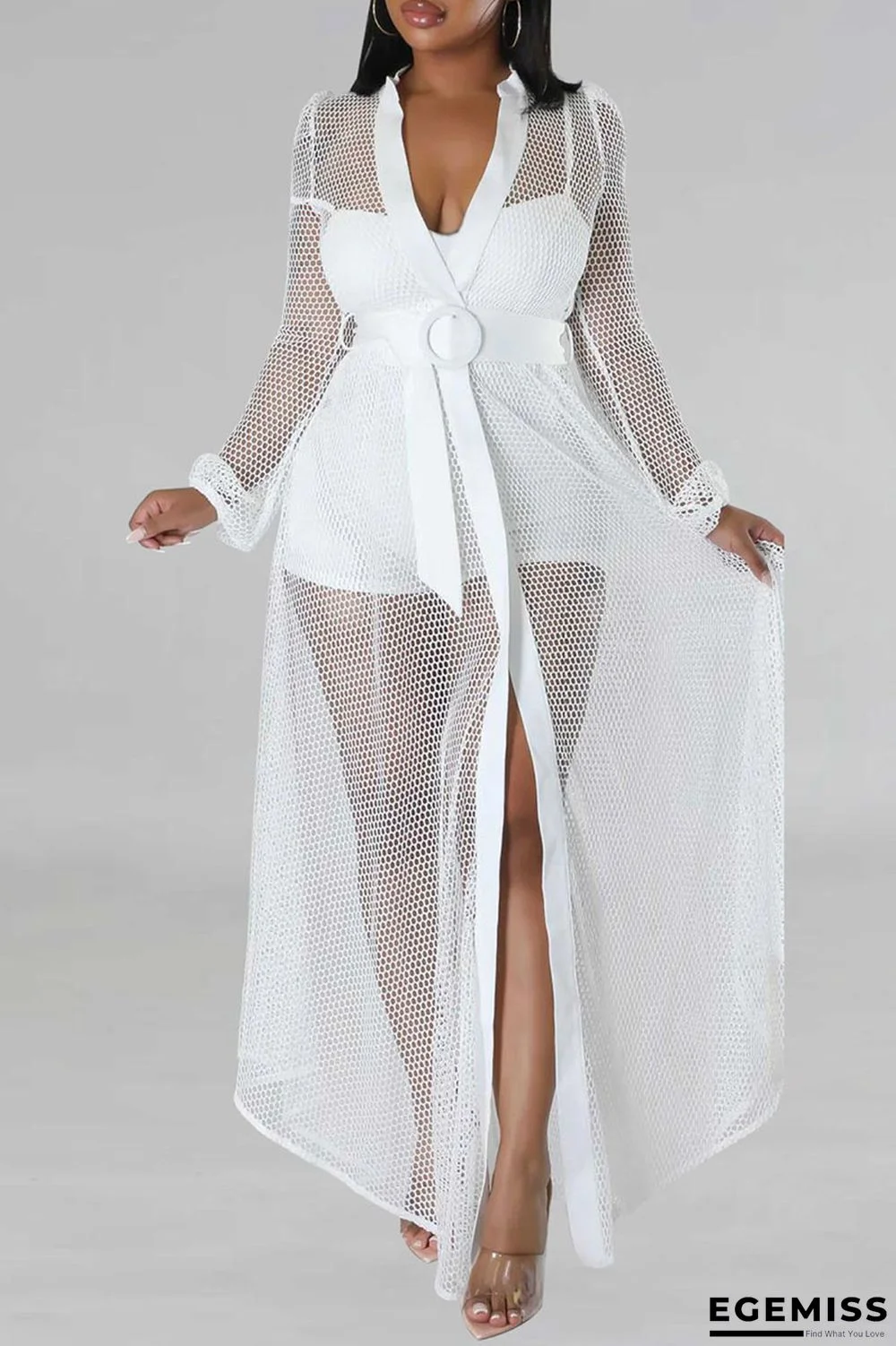 White Sexy Solid Patchwork With Belt V Neck Straight Jumpsuits | EGEMISS