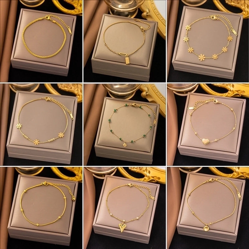 Elegant Streetwear Heart Shape Titanium Steel Anklet