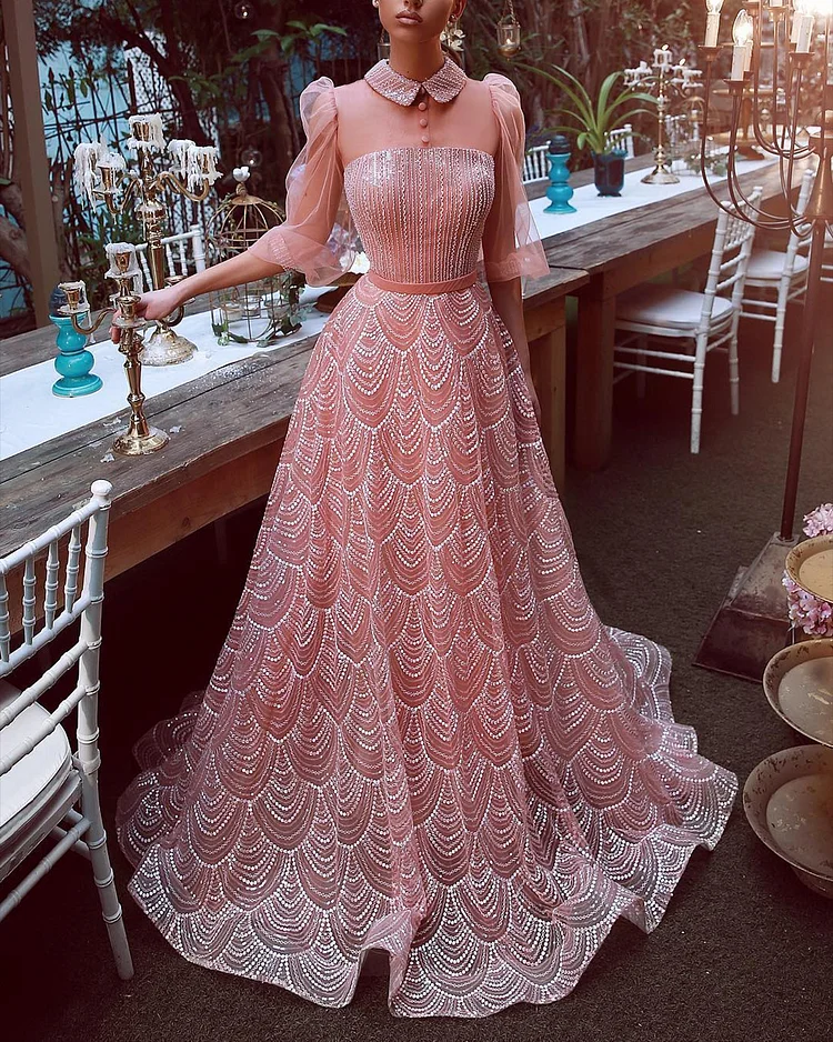 Women's Long Sleeve Mesh Sequin Dress