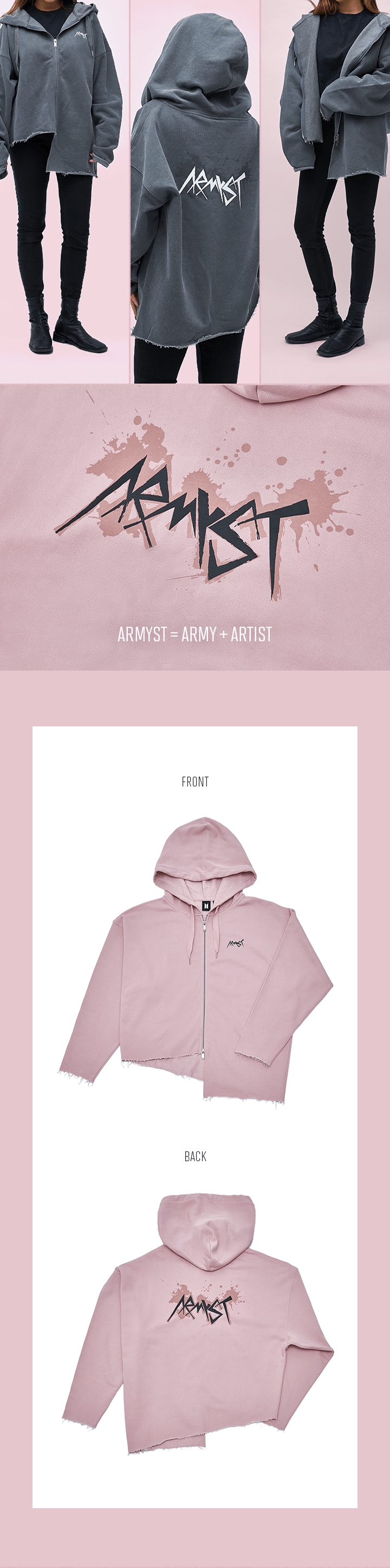 JUNGKOOK ARMYST ZIP-UP HOODIE purchases [PINK, XL]