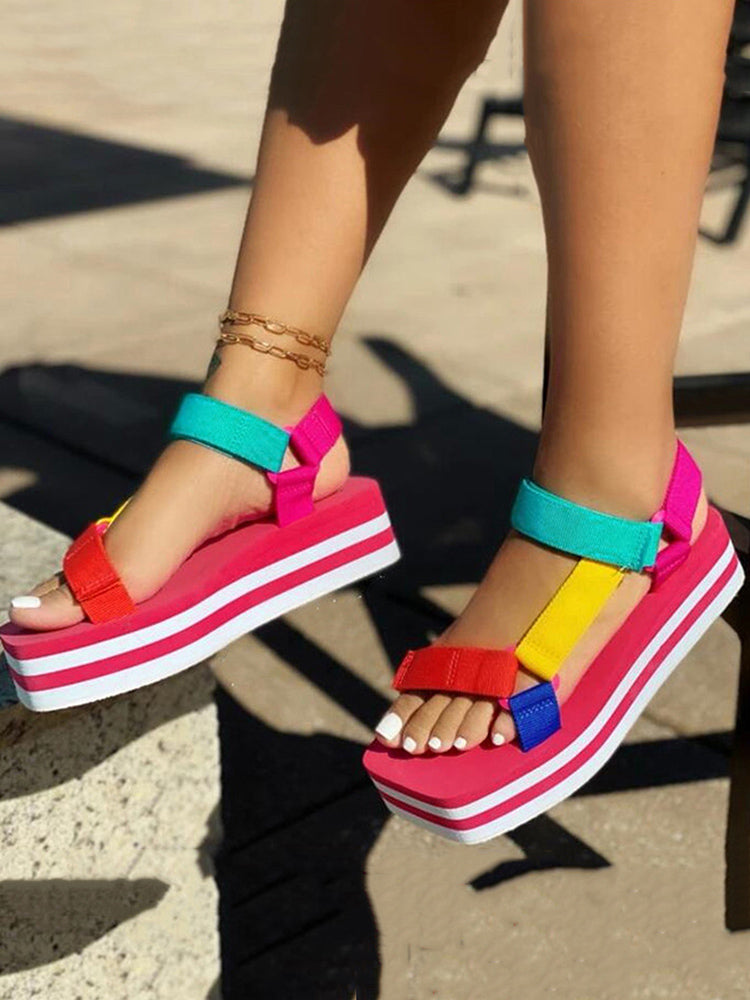 Velcro Color Block Sandals - ECHOINE