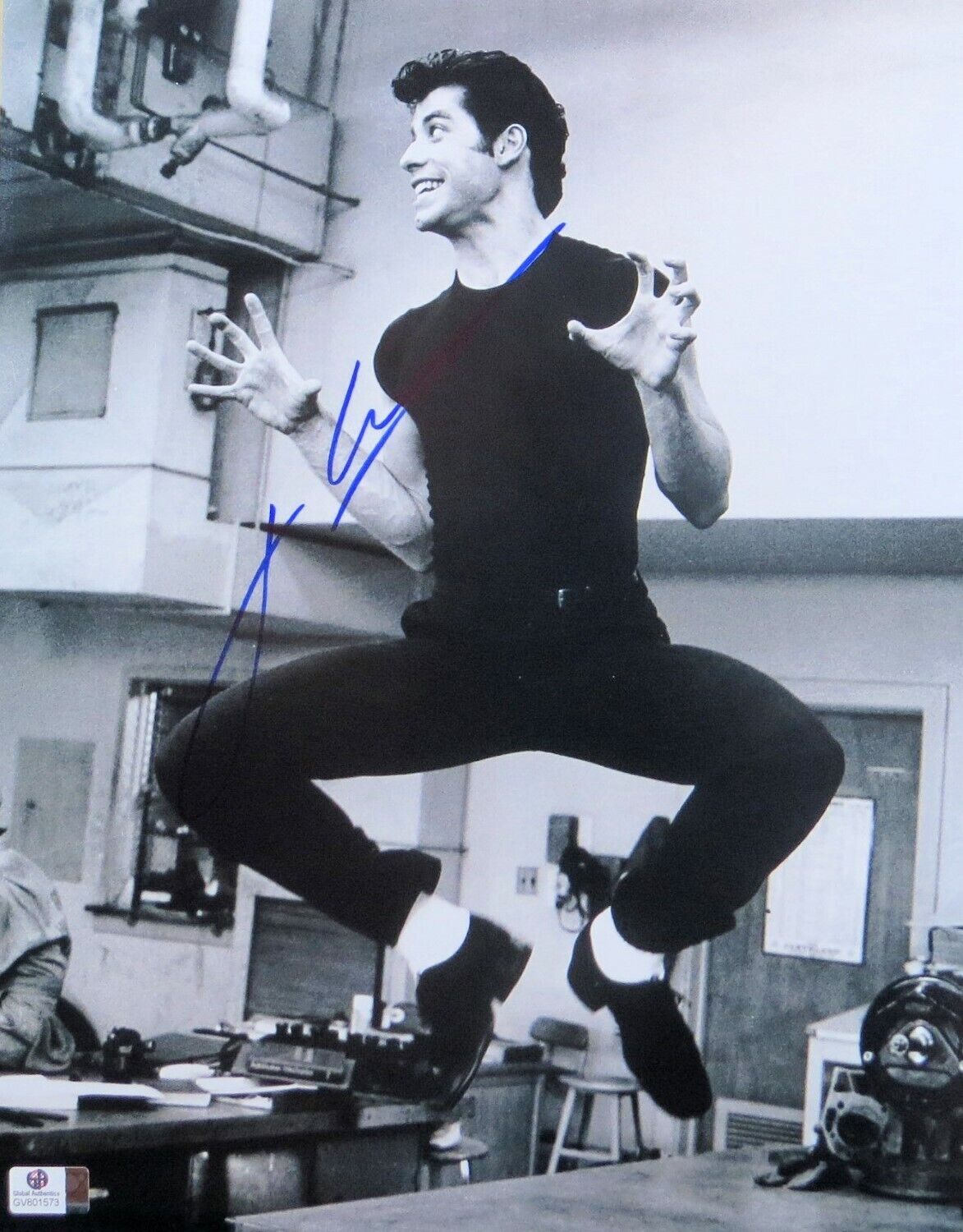 John Travolta Signed Autographed 11X14 Photo Poster painting Grease Vintage B/W Singing 801573