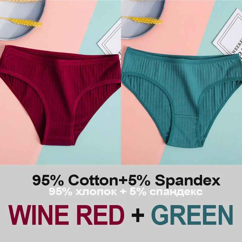 2PCS Women's Cotton Panties Sexy Underwear 6 Solid Color Panties for Woman Female Underpants Intimate Lingerie Briefs Pantys Set