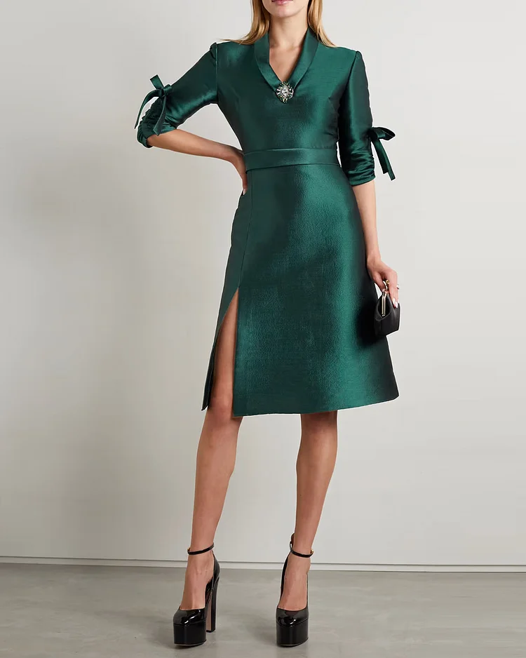 Crystal-embellished satin-piqué mini dress