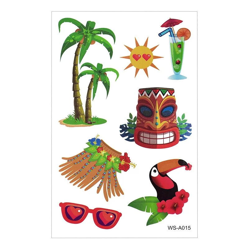 10Sheets Hawaiian Party Aloha Temporary Tattoo Sticker Waterproof Tropical Flamingo Party Luau Summer Beach Birthday Decorations