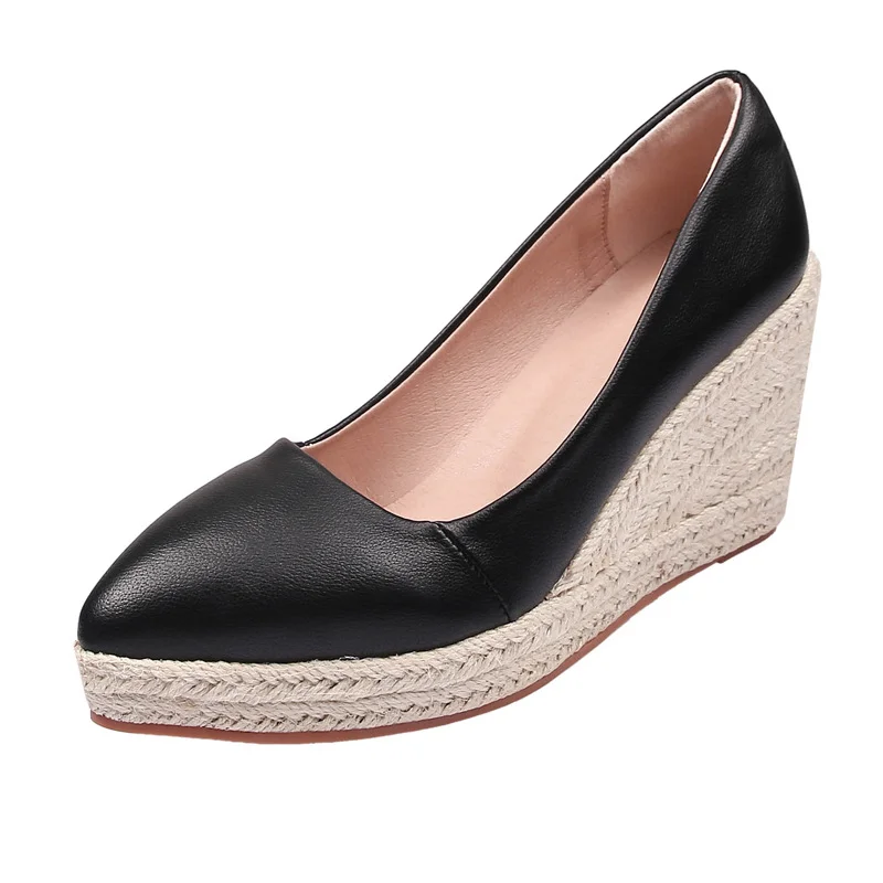 Wongn Wongn And Autumn Slope With Thick Bottom High Heel Pointed Shallow Single Shoes Women Grass Hemp Rope Bottom