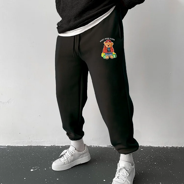 Black Bear Print Casual Sports Sweatpants