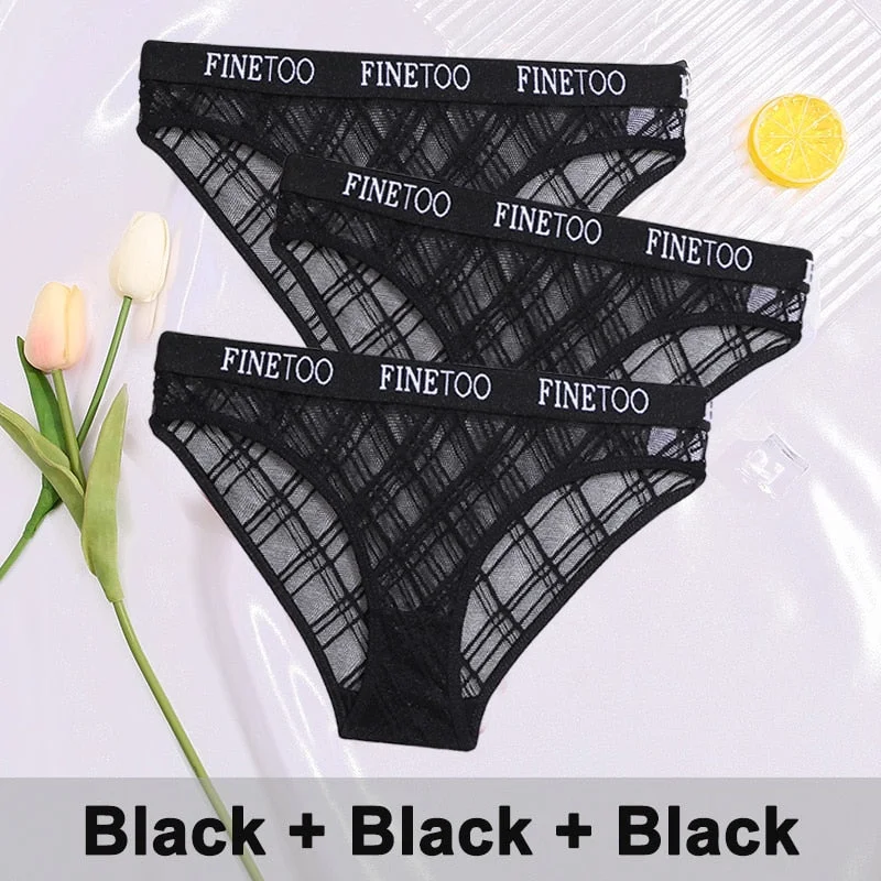 3PCS/Set Lace Panties Women's Lingerie Underwear Perspective Sexy Panties Female Underpanties Grid Mesh Design Briefs Pantys