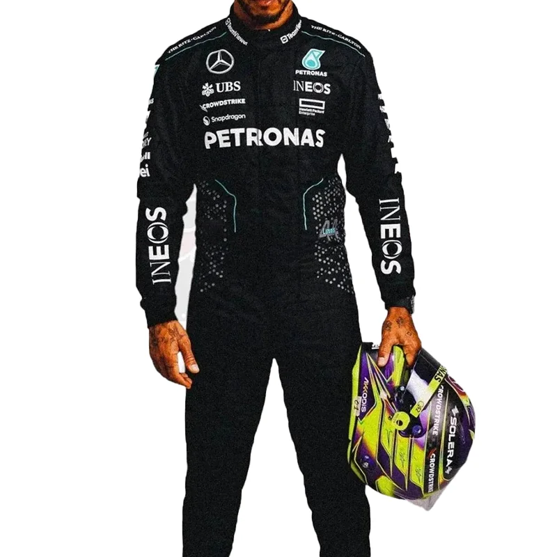 Men's Black One-Piece Racing Print Jumpsuit