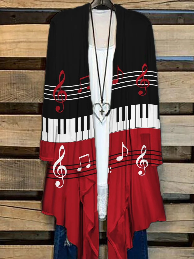 Music Notes Piano Keys Contrast Flowy Cardigan