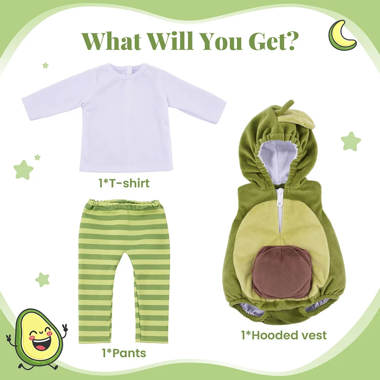 Babeside 17" Newborn Baby Dolls Girl Reborn Baby Dolls Rocker Avocado Crawling Suit Clothes Set