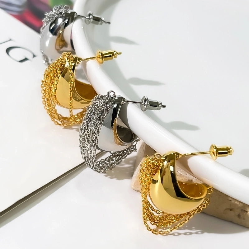 1 Pair Elegant French Style Tassel Irregular Copper 14K Gold Plated Ear Studs