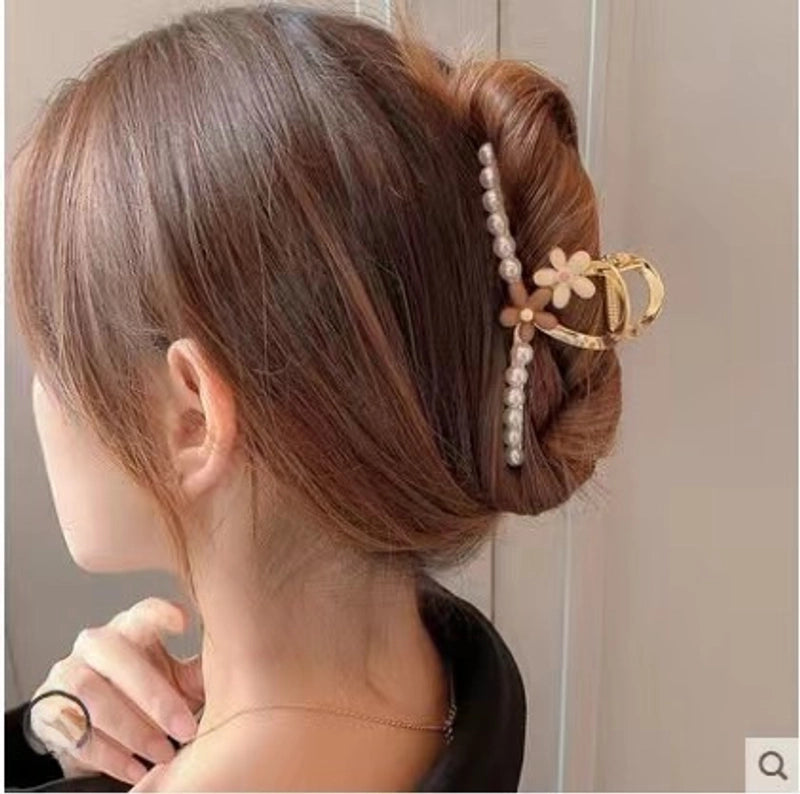 Metal Grab Clip Elegant Bow Hairpin Back Head Large Shark Clip French Pearl Clip Hair Accessories