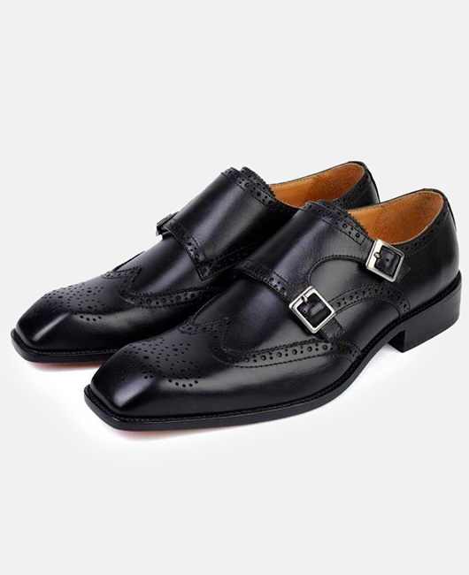 Vintage Square Toe Buckle PU Leather Brogue Shoes