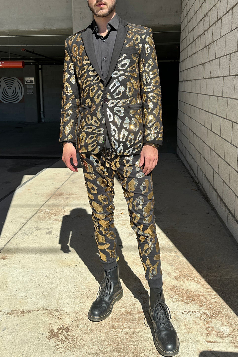 Leopard Print Sequin Blazer Pants Two Piece Set [Pre-Order]