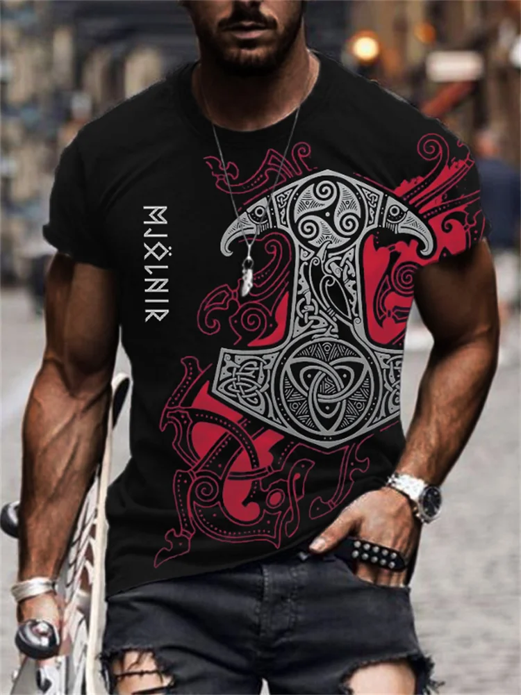 Broswear Men's Mjolnir Raven Inspired Celtic Graphic T Shirt