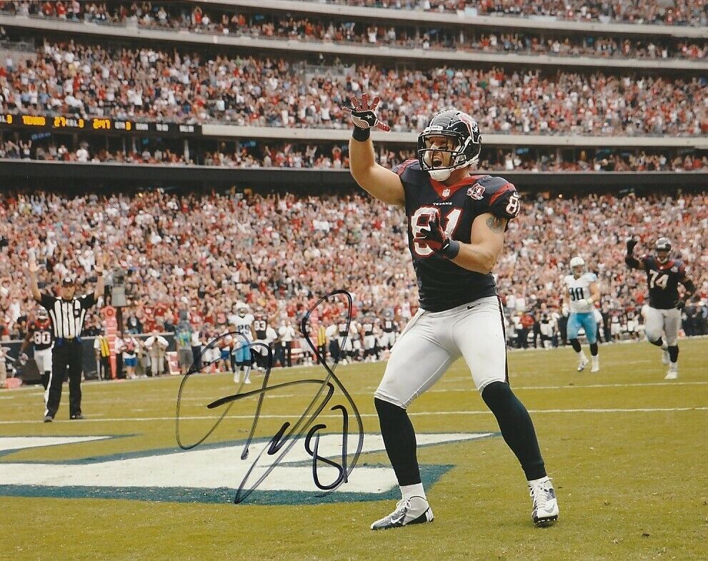 OWEN DANIELS SIGNED HOUSTON TEXANS FOOTBALL 8x10 Photo Poster painting #3 NFL EXACT PROOF!