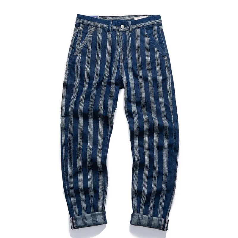 Vintage Heavyweight Striped Denim Straight Casual Pants
