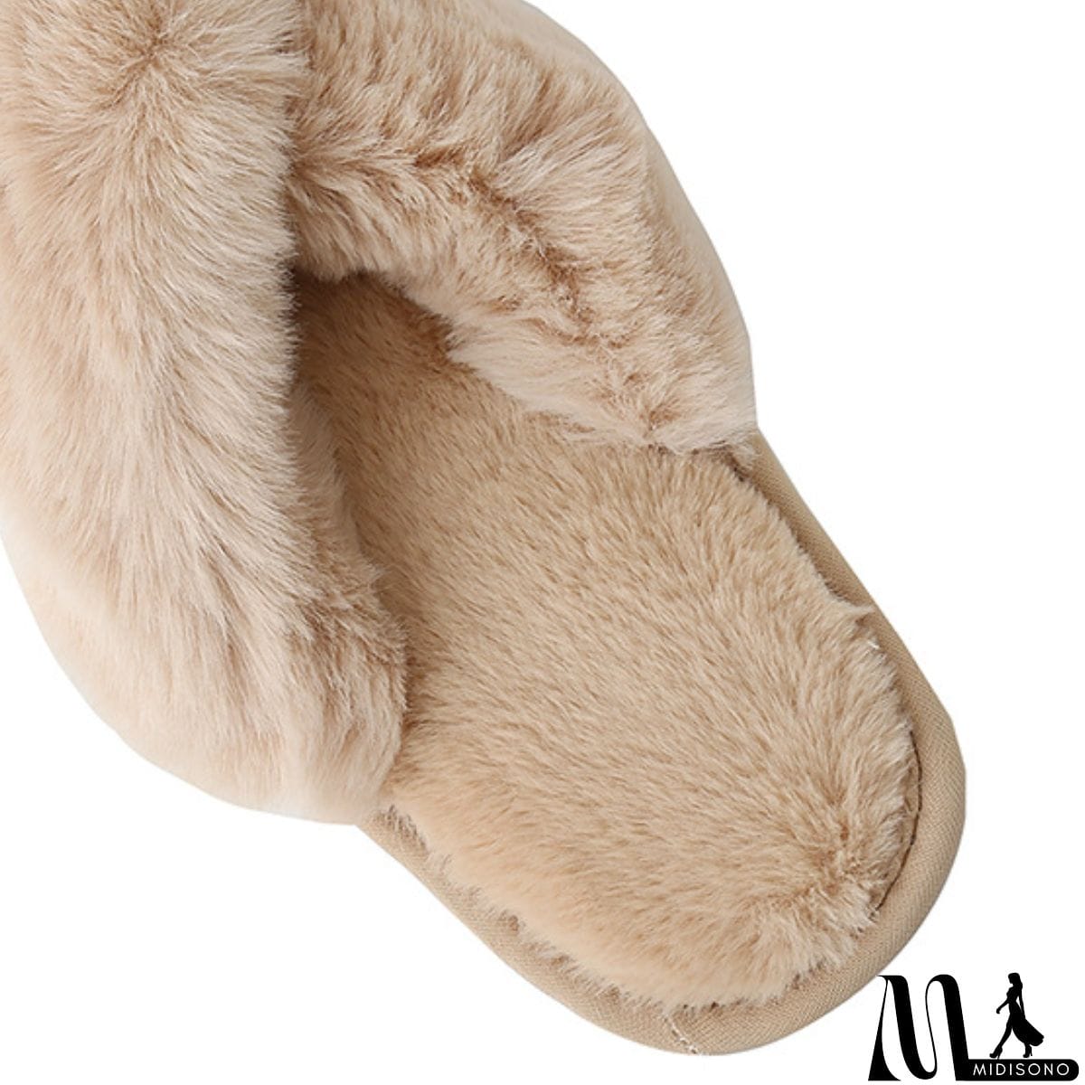 MidiSono - Faux Fur Crisscross Strap Slippers