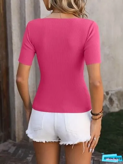 Square Neck Short Sleeve Sweater