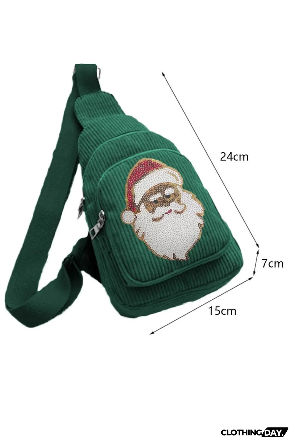 Blackish Green Christmas Sequined Santa Claus Corduroy Sling Bag