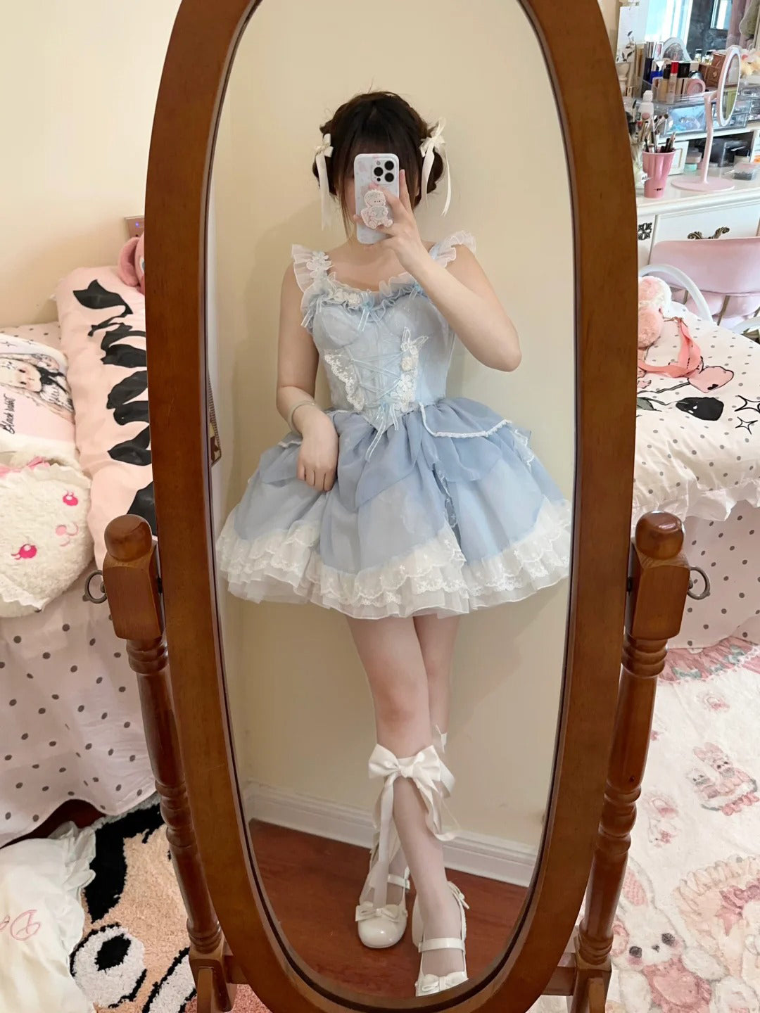 Aiertu French Ball Gown 2 Pieces Top And Skirt Short Blue Lolita Dresses Party Dress Birthday Outfits HOT1207 Aiertu