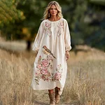 Women's Vintage Boho Roses And Birds Art Casual Dress - Image 2