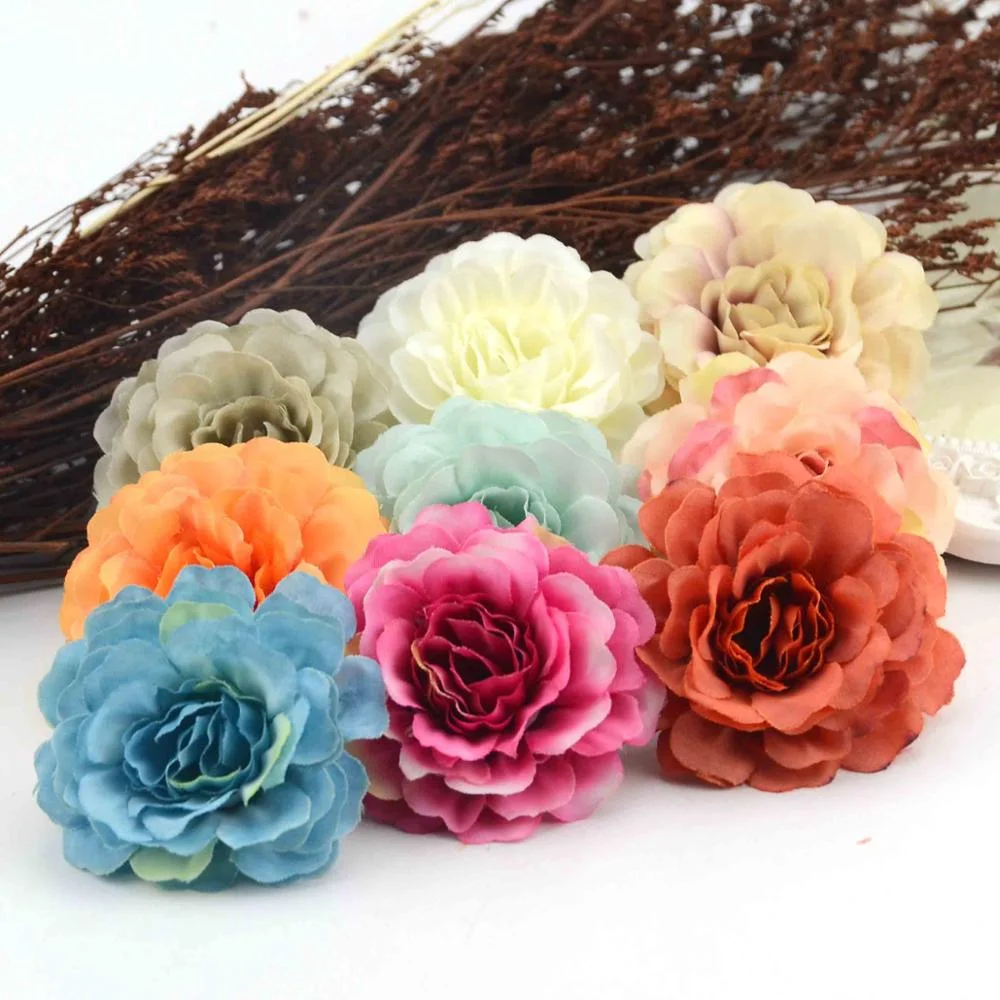 5pcs/lot 6cm High Quality Silk Artificial Flower Head Rose For Wedding Home Decoration DIY Scrapbook Garland Craft Fake Flowers