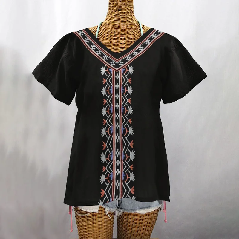 Ethnic Tribal Print V Neck Short Sleeved T-Shirt
