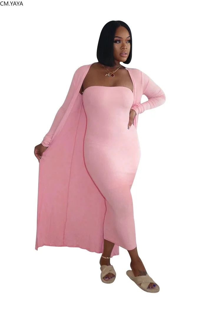 CM.YAYA High Street Women's Set Long Sleeve Cloak Tops Bodycon Midi Maxi Dress Suit Active Wear Tracksuit Two Piece Set Fitness