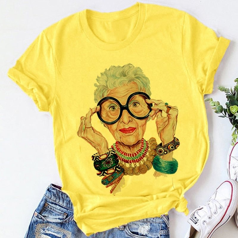Yellow Plus Size T-shirt Women Summer Print Lady Casual T Shirt Tops Harajuku Streetwear Short Sleeve Tshirt,Drop Ship