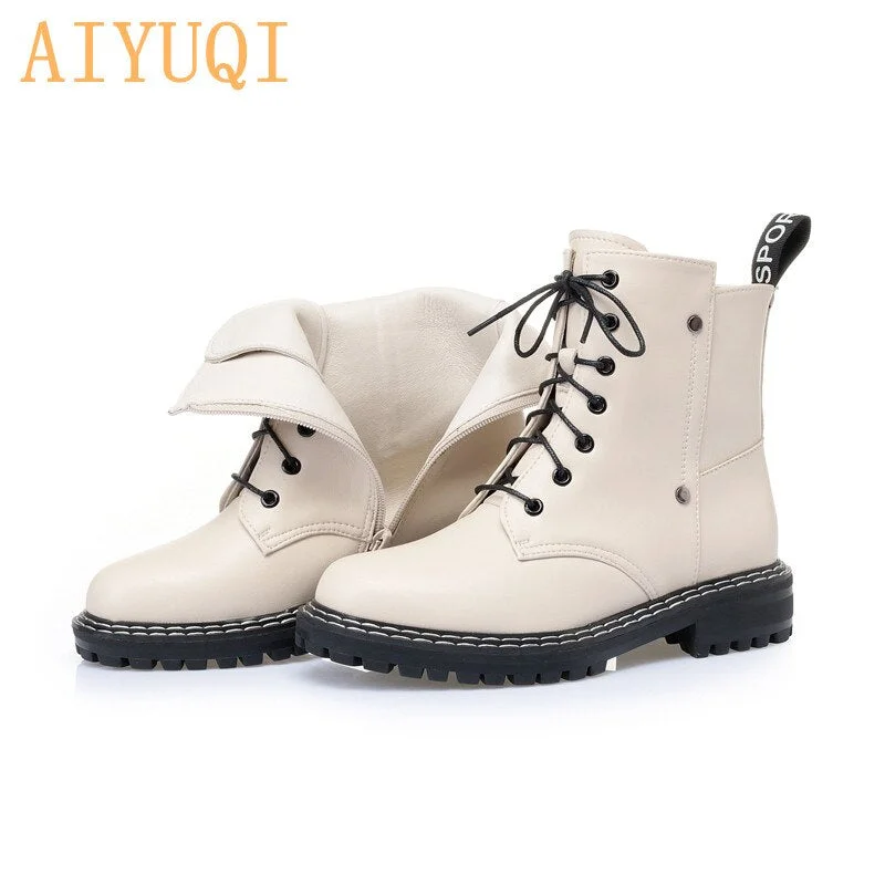 AIYUQI Winter Boots shoes Women 2021 New Genuine Leather Ladies Snow Boots Wool Warm 3 Colors Non-slip Women's Ankle Boots